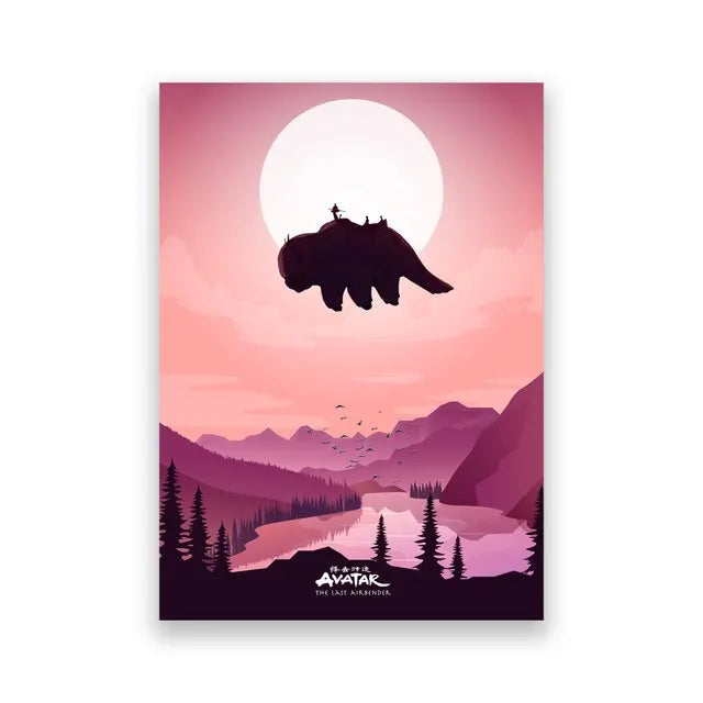 Minimalist canvas wall art featuring a silhouette of an avatar against a pink sunset sky.