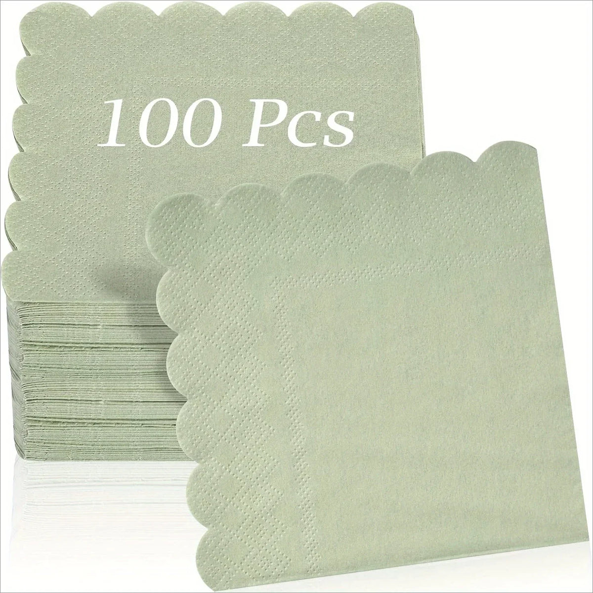 Scalloped Cocktail Napkins, 2-Ply Premium Disposable Paper Napkins (100 Pack)