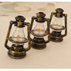 Three vintage ceramic miniature lanterns with glass bulbs and brass frames for dollhouse décor