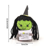 Handmade crochet potato doll with black hair and green body featuring an inspirational slogan pocket