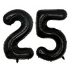 A set of two black foil balloons shaped like the number 25.