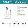 A string of 14M LED lights with 25 sockets and E12/C7 bases, designed for outdoor decoration.