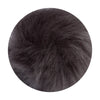 A round pom pom made of black faux fur attached to a silver chain.