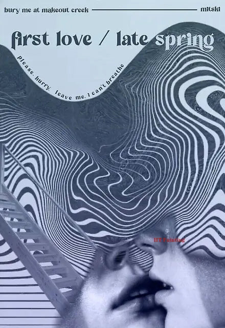 Album cover art for Mitski's first love late spring featuring swirling lines and a close-up of a face.