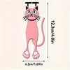 A pink acrylic cat bookmark set showing a cat figure and its dimensions.