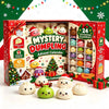 A box of a Christmas Squishy Advent Calendar featuring 24 adorable festive egg-shaped toys.