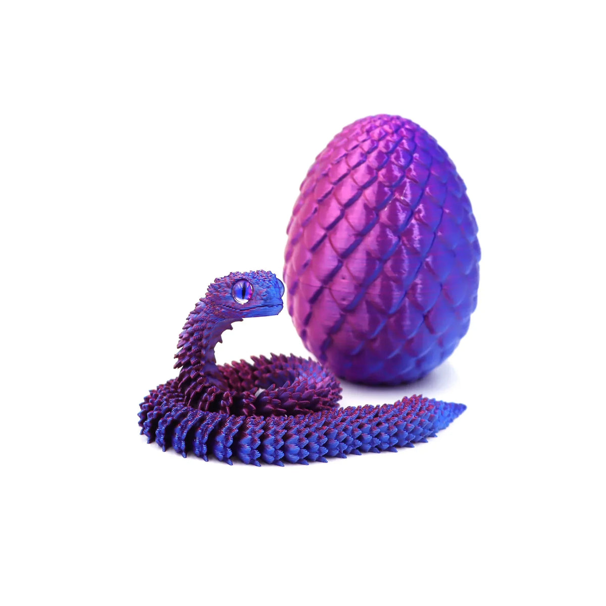 A purple 3D movable rainbow snake fidget toy coiled on a white background.