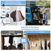 A comparison showing before and after using a round multi-purpose closet hook for hats, scarves, and bags.