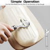 A hand uses a metal peeler to cut a piece of dough, demonstrating the simple operation of a nopal cactus peeler and cutter se