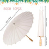 White oil paper umbrella with a 80cm canopy and 10 pieces shown next to a vertical view.