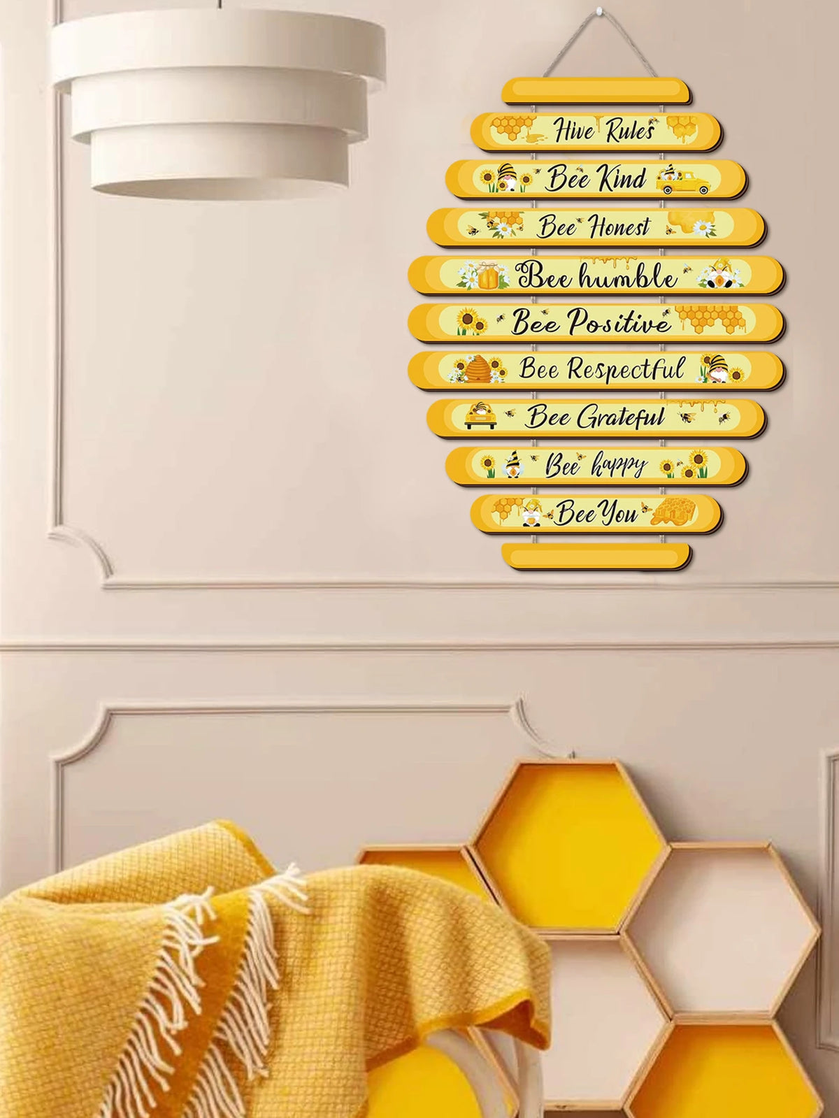 Beehive Rules Wooden Wall Plaque – Farmhouse Decor Sign