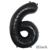 A black inflatable number six balloon used for party decorations.
