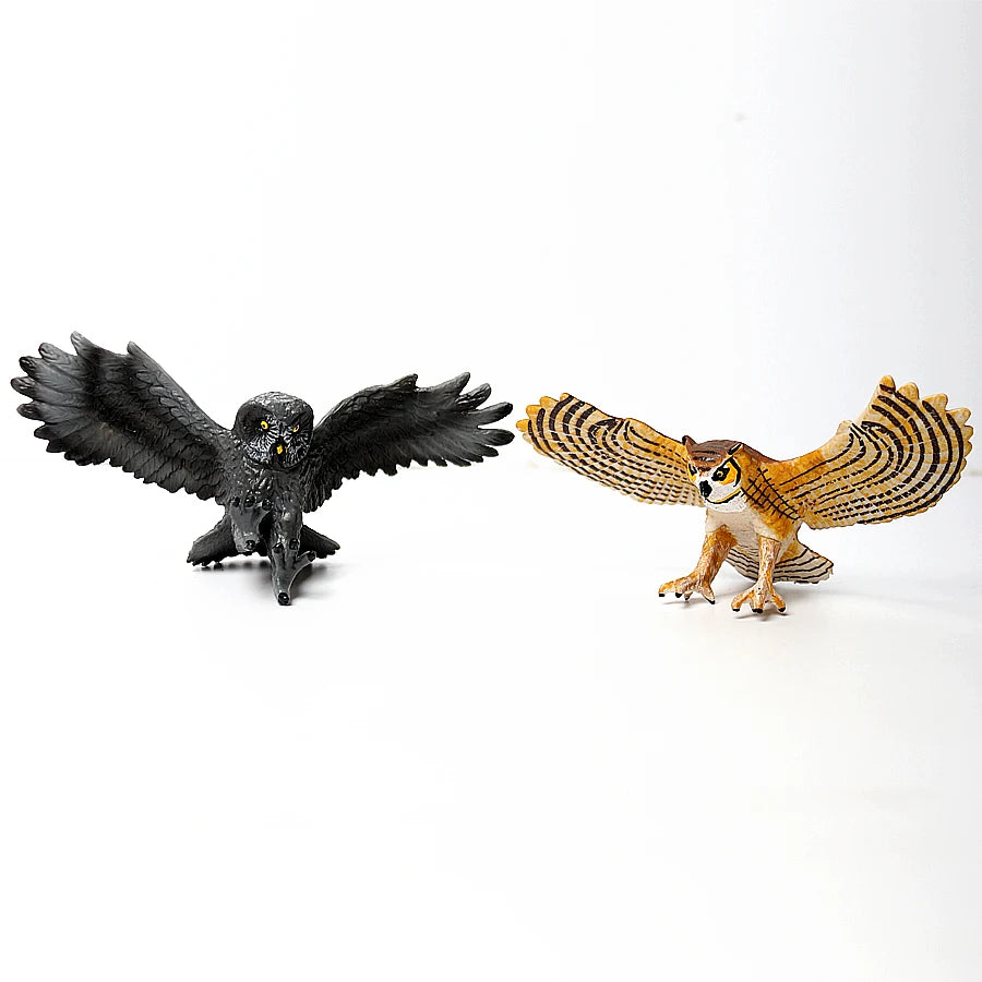 Realistic birds of prey figurine set featuring an owl, vulture, and bald eagle.