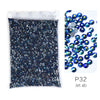 Bag of P32 Jet ab glass rhinestones in various sizes and colors