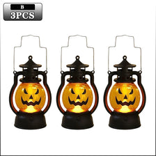 Three black DIY Halloween pumpkin lanterns with glowing orange LED light projection effect