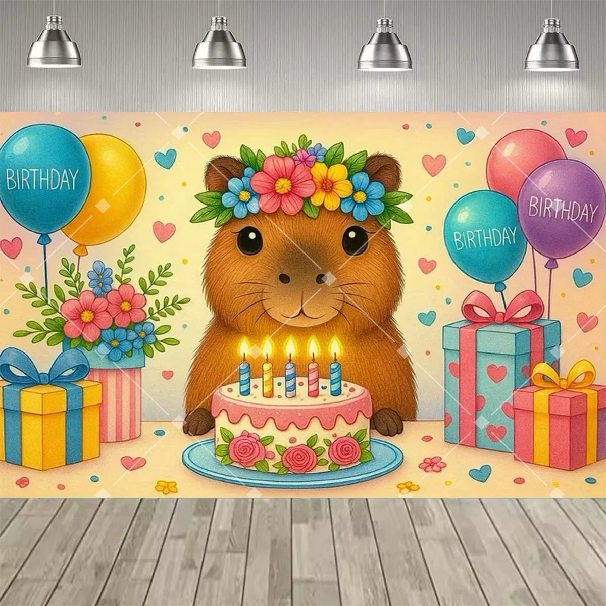 Cute Capybara Cartoon Birthday Party Backdrop