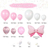 A package of pink and white balloons, including various sizes, a bow knot, and ribbon for party decorations.