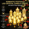 A collection of decorative LED crystal candle lights in various sizes and pack options displayed on a dark surface.