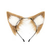 A headband featuring faux fox ears made of brown and white fur for cosplay or themed parties.