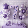 Purple and silver balloons forming the number 7 decorated for a themed event