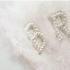 Bridal white feather hand fan with rhinestone letter R