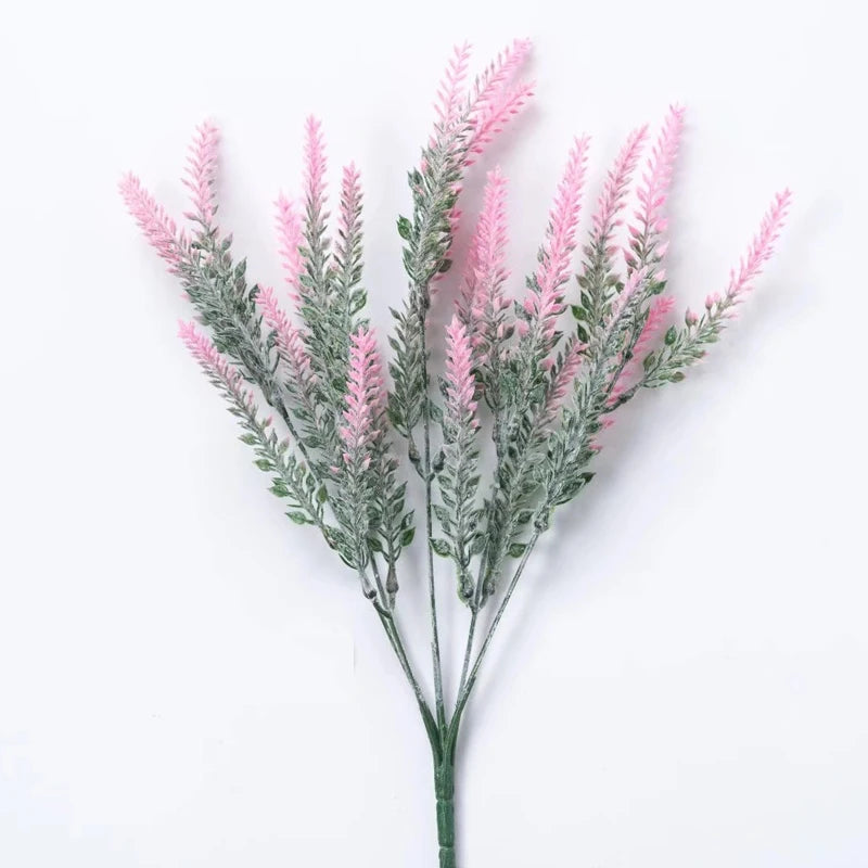 Sprigs of pink and green lavender artificial flowers for home decor