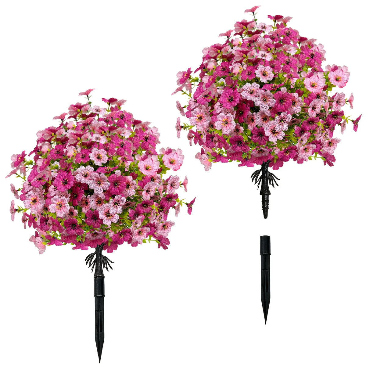 A bouquet of pink and magenta artificial eucalyptus violet flowers on a black stem.
