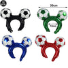 A set of 10 soccer ball balloons in black, white, green, blue, and red latex decorations.