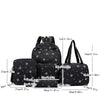 Black women's bow print backpack set including a backpack and matching accessories