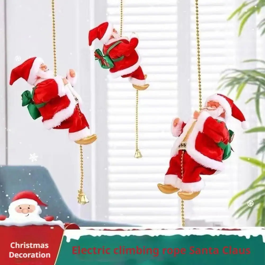 A festive climbing rope decoration shaped like Santa Claus is hanging, ready for Christmas decoration.