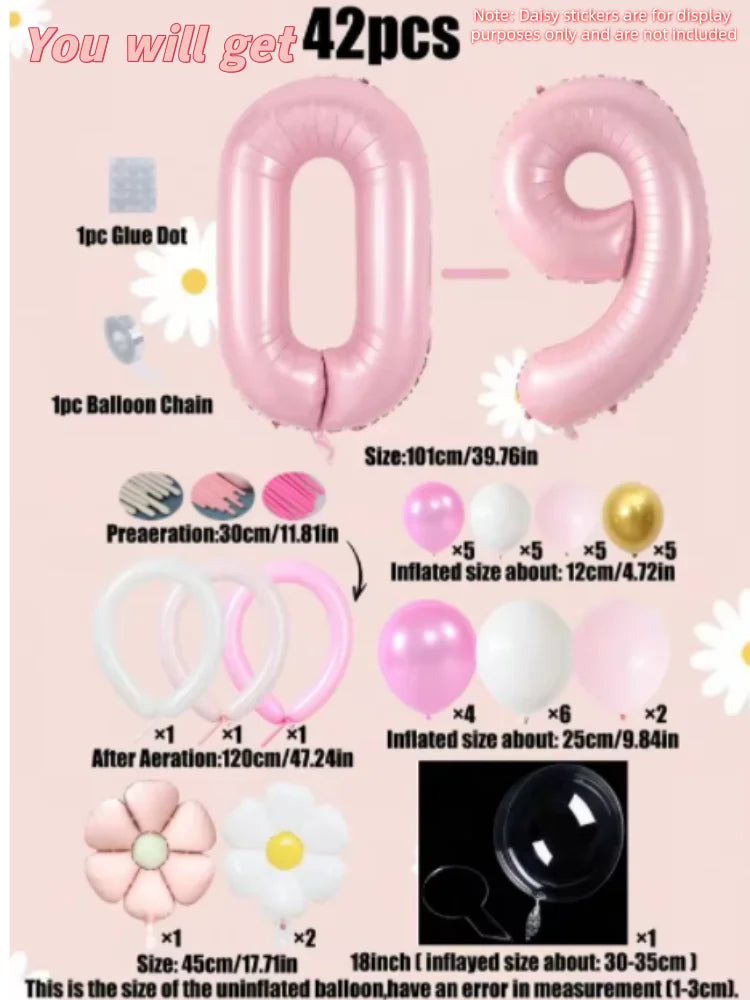 Pink pillar balloons and accessories including glue dots and balloon chains for display