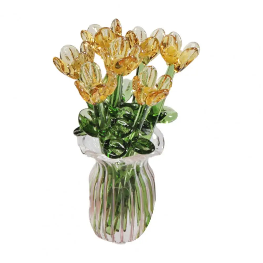 Hand-Blown Glass Flower Bouquet with Vase