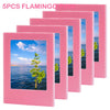 Five pink magnetic photo frames displaying scenic outdoor landscapes
