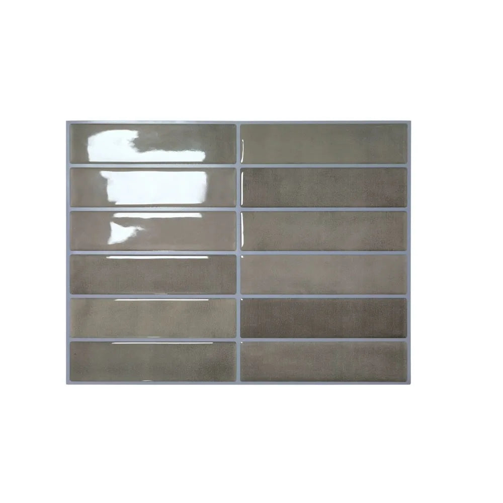 A rectangular panel of self-adhesive tile stickers in a muted gray color, featuring various rectangular and square shapes.