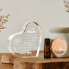A heart-shaped clear acrylic keepsake engraved with 'To my mom I forgot to thank you for the special things you do For all th
