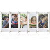 A set of six transparent acrylic photo frames with magnetic display stands showing various children and adults.