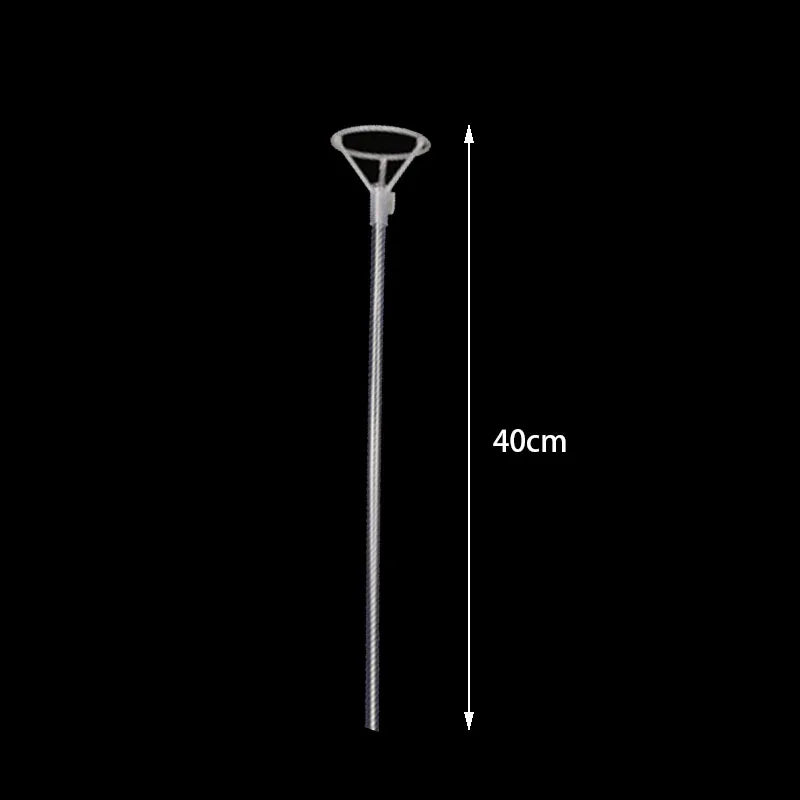 A clear balloon holder stick with a loop at the top, shown vertically.
