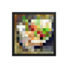 A framed piece of pixel art featuring a colorful, abstract landscape.