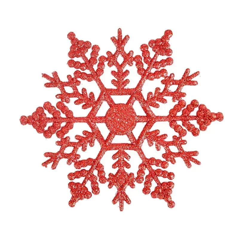 A red glitter snowflake ornament design.