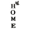 A set of four black acrylic letters spelling out HOME with a butterfly design.