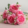 Silk Peony Artificial Flower Bouquet – 5 Blooms & 4 Buds in Rose Pink