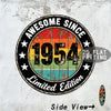 Vintage metal wall sign with the text AWESOME SINCE 1954 Limited Edition and Side View arrow