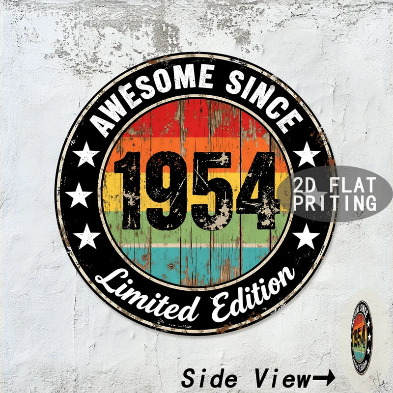 Vintage metal wall sign with the text AWESOME SINCE 1954 Limited Edition and Side View arrow