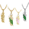 A set of four Saint Jude pendant necklaces featuring figures in gold and silver finishes.