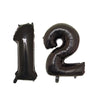 Black helium foil number balloons shaped like the number 2