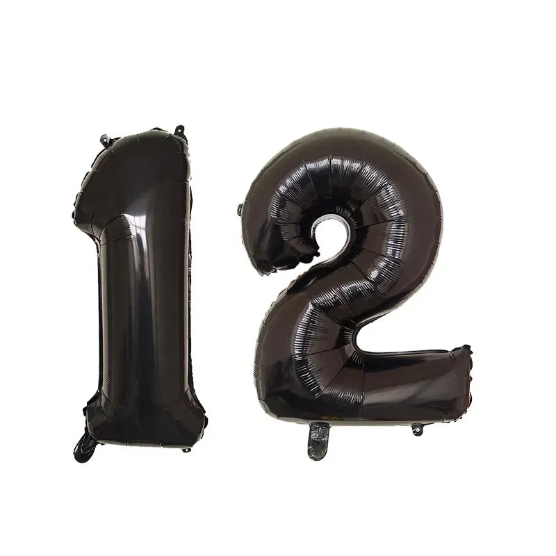 Black helium foil number balloons shaped like the number 2
