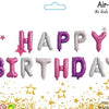 A set of thirteen foil letter birthday balloons spelling out HAPPY BIRTHDAY