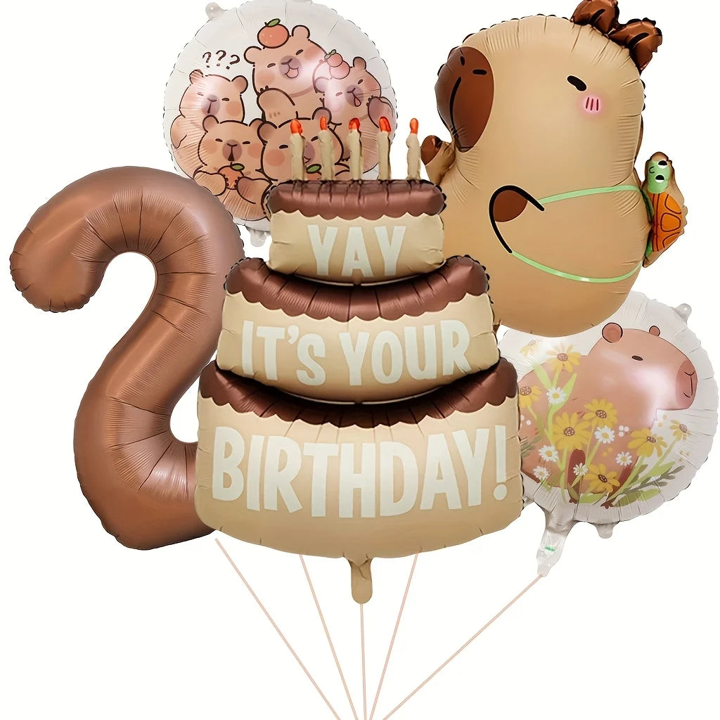 Capybara Cartoon Foil Balloon Set for Birthday Parties