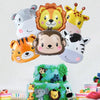 A collection of foil balloons featuring cartoon jungle safari animals like a monkey, tiger, and lion.