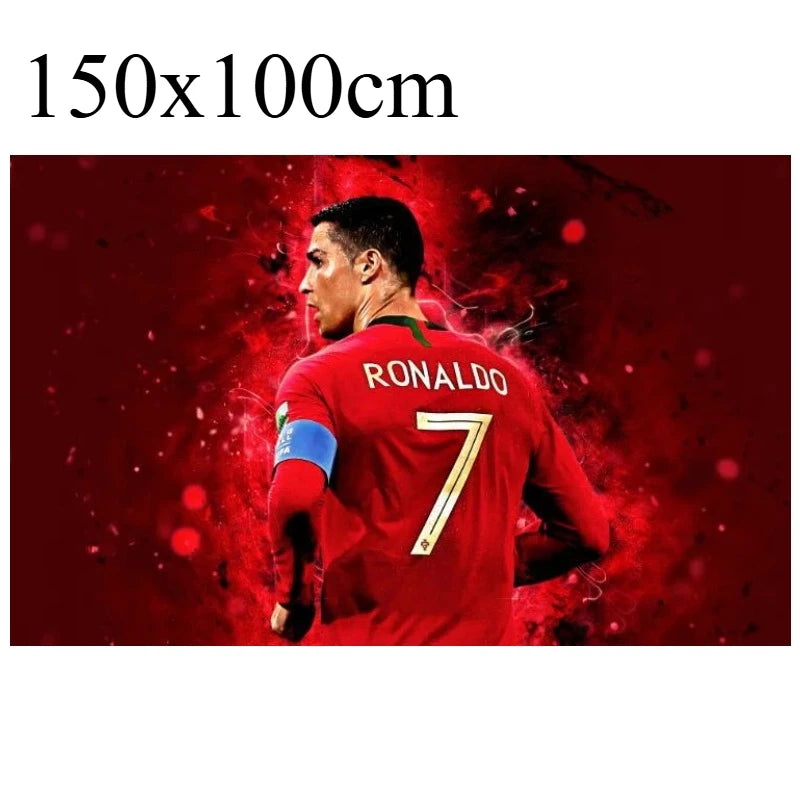 A red soccer player wearing a jersey with the number 7 is featured against a blurred red background.